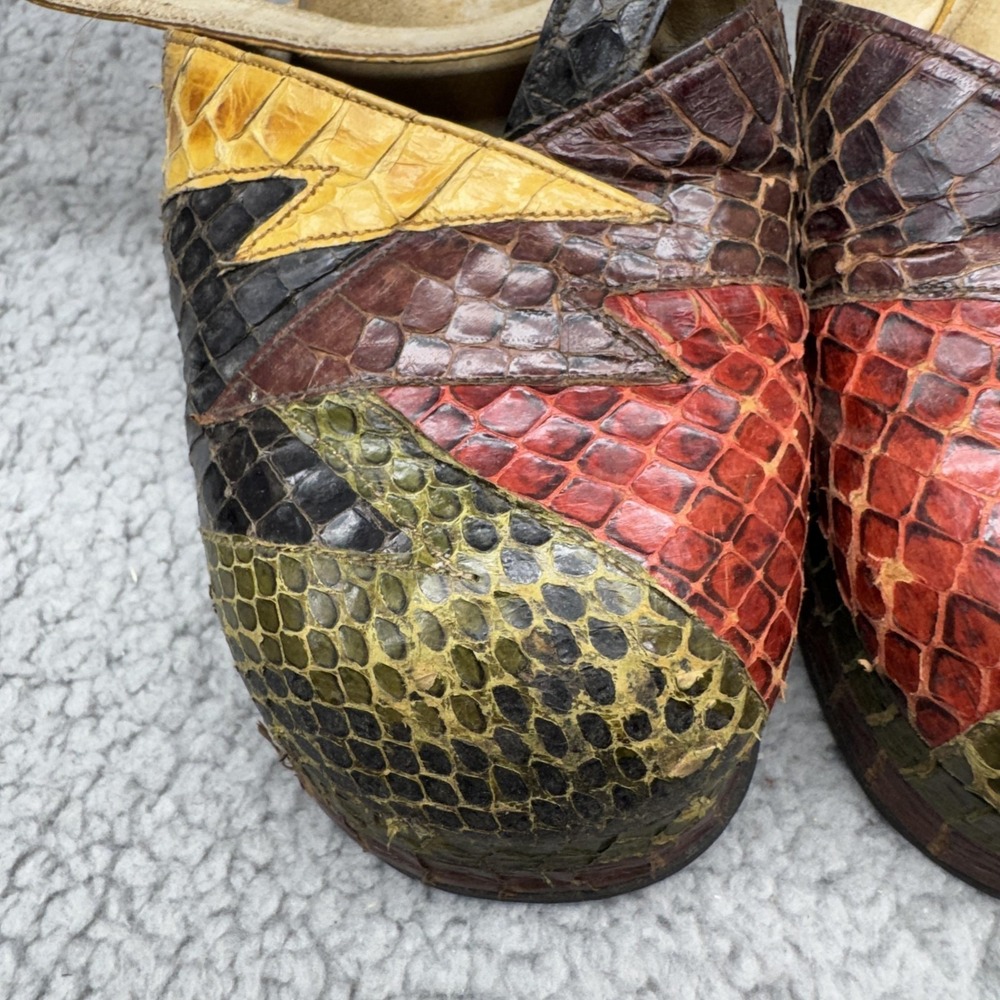 Terry de Havilland Platform Wedge Slingback Patchwork Sandals 70s Sz US 8 Honey - Picture 12 of 16